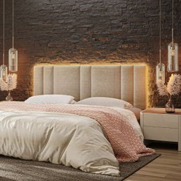Cabeceira Estofada Cama Casal King Size Led Splend 200 Cm:linho Bege - 10