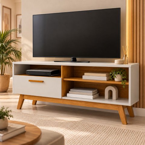 Rack Paladio para TV até 55 Polegadas 138cm com Porta e Nichos - Alta Qualidade para Sala ou Quarto 