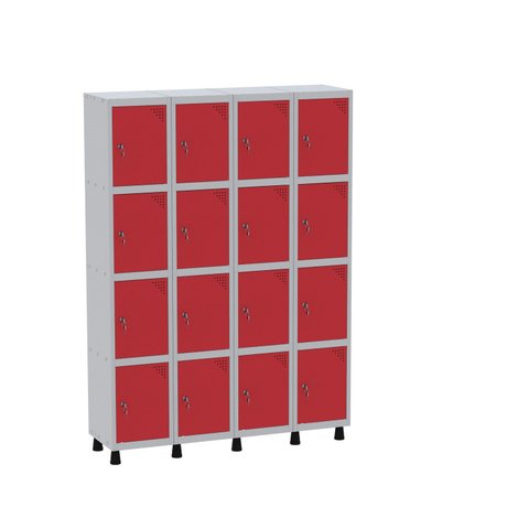 Armário Locker Industrial Aço 16 Portas com Chave 138cm Cinza Grf 504/16 Vermelho