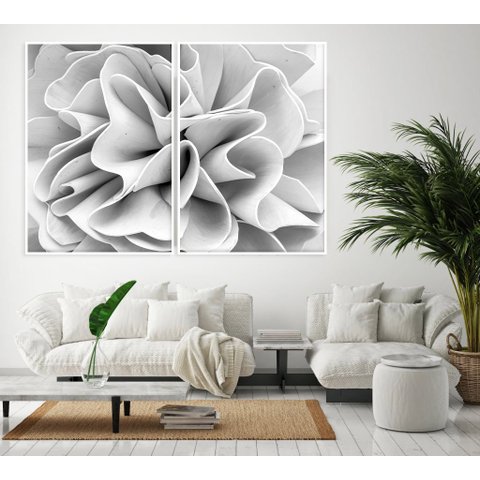 Jogo de Quadros Decorativos Duplo Molduras Marília Flor Branca Abstrata