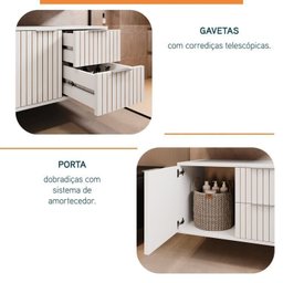 Conjunto para Banheiro Bancada em Porcelanato com Cuba Esculpida, Armário e Espelheira Ripy 60cm - 6