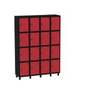 Ver imagem 1 de Armário Guarda Volume Locker Roupeiro 16 Portas Aço Grp 504/16 Vermelho/Preto