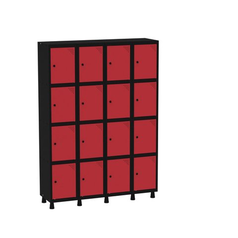Armário Guarda Volume Locker Roupeiro 16 Portas Aço Grp 504/16 Vermelho/Preto
