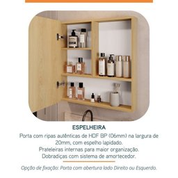 Conjunto para Banheiro Bancada em Porcelanato com Cuba Esculpida, Armário e Espelheira Ripy 60cm - 7