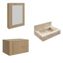 Ver imagem 2 de Conjunto para Banheiro Bancada em Porcelanato com Cuba Esculpida, Armário e Espelheira Ripy 60cm Amarelo/Wood