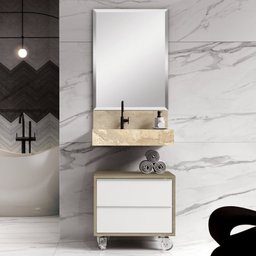 Conjunto para Banheiro Bancada em Porcelanato com Cuba Esculpida, Armário e Espelheira Ripy 60cm - 14