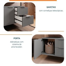 Conjunto Completo para Banheiro Bancada em Porcelanato com Cuba Esculpida, Armário e Espelho Ripy 60cm - 8