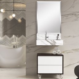 Conjunto Completo para Banheiro Bancada em Porcelanato com Cuba Esculpida, Armário e Espelho Ripy 60cm - 14