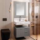 Ver imagem 1 de Conjunto Completo para Banheiro Bancada em Porcelanato com Cuba Esculpida, Armário e Espelho Ripy 60cm Cinza