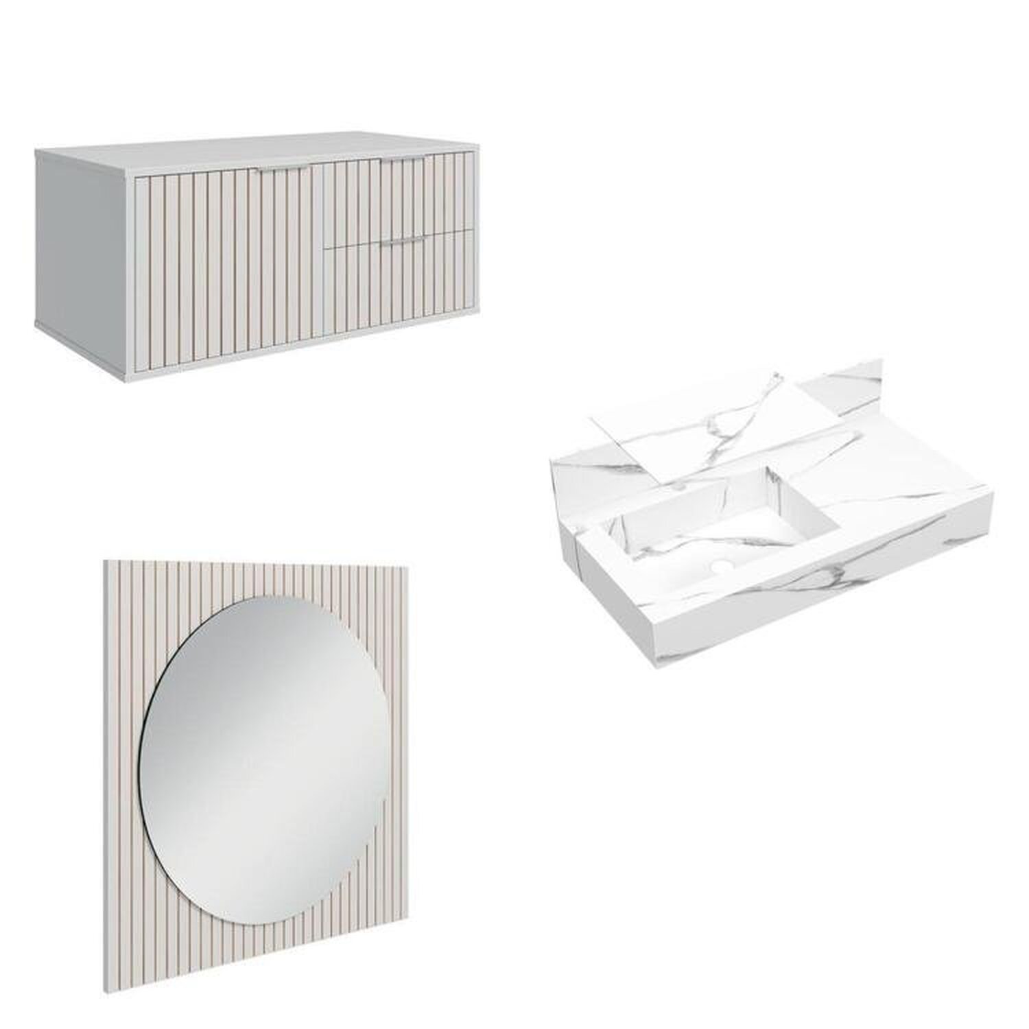 Conjunto para Banheiro Bancada em Porcelanato com Cuba Esculpida, Armário e Espelho Ripy 80cm - 2