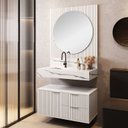 Ver imagem 1 de Conjunto para Banheiro Bancada em Porcelanato com Cuba Esculpida, Armário e Espelho Ripy 80cm Yescas