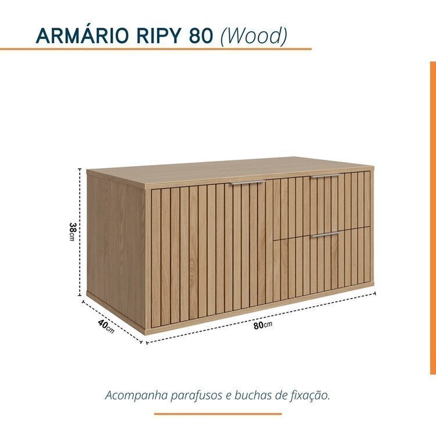 Conjunto para Banheiro Bancada em Porcelanato com Cuba Esculpida, Armário e Espelho Ripy 80cm - 5