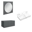 Ver imagem 2 de Conjunto para Banheiro Bancada em Porcelanato com Cuba Esculpida, Armário e Espelho Ripy 80cm Cinza