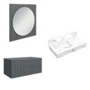 Ver imagem 2 de Conjunto para Banheiro Bancada em Porcelanato com Cuba Esculpida, Armário e Espelho Ripy 80cm Yesca