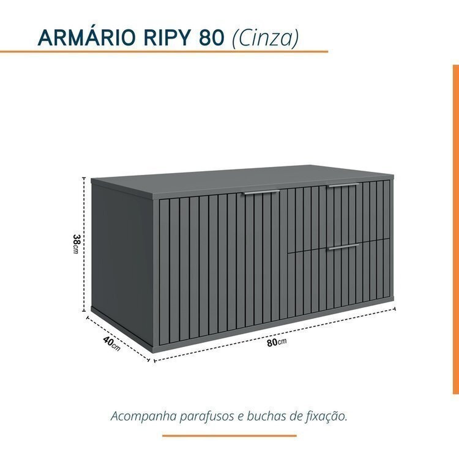 Conjunto para Banheiro Bancada em Porcelanato com Cuba Esculpida, Armário e Espelho Ripy 80cm - 5