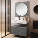 Ver mais imagens de Conjunto para Banheiro Bancada em Porcelanato com Cuba Esculpida, Armário e Espelho Ripy 80cm