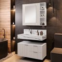 Ver imagem 1 de Conjunto para Banheiro Bancada em Porcelanato com Cuba Esculpida, Armário e Espelheira Ripy 80cm