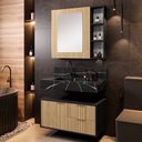 Ver imagem 1 de Conjunto para Banheiro Bancada em Porcelanato com Cuba Esculpida, Armário e Espelheira Ripy 80cm