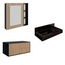 Ver imagem 2 de Conjunto para Banheiro Bancada em Porcelanato com Cuba Esculpida, Armário e Espelheira Ripy 80cm Preto/Wood