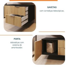 Conjunto para Banheiro Bancada em Porcelanato com Cuba Esculpida, Armário e Espelheira Ripy 80cm - 7