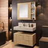 Conjunto para Banheiro Bancada em Porcelanato com Cuba Esculpida, Armário e Espelheira Ripy 80cm - 1
