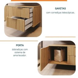 Conjunto para Banheiro Bancada em Porcelanato com Cuba Esculpida, Armário e Espelheira Ripy 80cm - 7