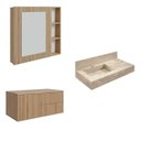 Ver imagem 2 de Conjunto para Banheiro Bancada em Porcelanato com Cuba Esculpida, Armário e Espelheira Ripy 80cm Amarelo/Wood