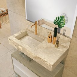Conjunto para Banheiro Bancada em Porcelanato com Cuba Esculpida, Armário e Espelheira Ripy 80cm - 9