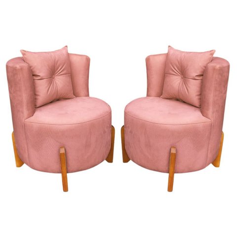 Kit 2 Poltronas Orgânica Curva Luna Veludo Rosa - Montanaris Decor