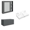 Ver imagem 2 de Conjunto para Banheiro Bancada em Porcelanato com Cuba Esculpida, Armário e Espelheira Ripy 80cm Cinza