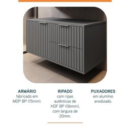Conjunto para Banheiro Bancada em Porcelanato com Cuba Esculpida, Armário e Espelheira Ripy 80cm - 6