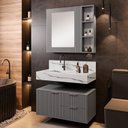 Ver imagem 1 de Conjunto para Banheiro Bancada em Porcelanato com Cuba Esculpida, Armário e Espelheira Ripy 80cm