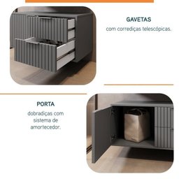 Conjunto para Banheiro Bancada em Porcelanato com Cuba Esculpida, Armário e Espelheira Ripy 80cm - 7