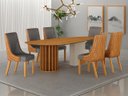 Ver imagem 1 de Conjunto Jantar 6 Cadeiras Maciça 2x1 Pilar C - Arbo Design - Cinamomo Linho Chumbo