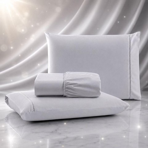 Jogo de Cama Quality King Micropercal 600 Fios Macio Cinza Casa Show Enxovais