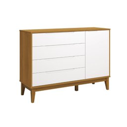 Quarto de bebê Elfe com guarda-roupa 4 portas, cômoda com porta e berço minicama Noah Branco/Savana  - 6