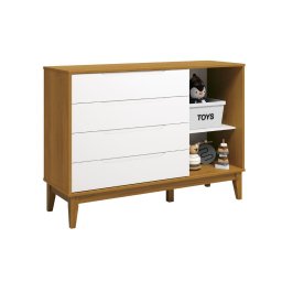 Quarto de bebê Elfe com guarda-roupa 4 portas, cômoda com porta e berço minicama Noah Branco/Savana  - 7