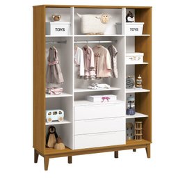 Quarto de bebê Elfe com guarda-roupa 4 portas, cômoda com porta e berço minicama Noah Branco/Savana  - 3