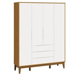 Quarto de bebê Elfe com guarda-roupa 4 portas, cômoda com porta e berço minicama Noah Branco/Savana  - 2