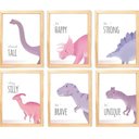 Ver imagem 1 de Quadro Infantil Dinossauro Rosa 6 Un A4 Vidro e Pendurador