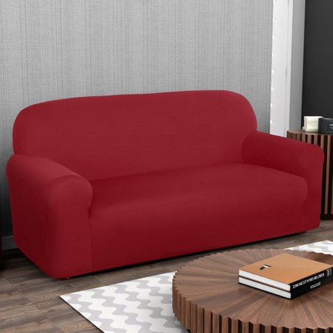Capa para Sofá 03 Lugares Avulsa Coladinha Malha Elastica: Vermelho