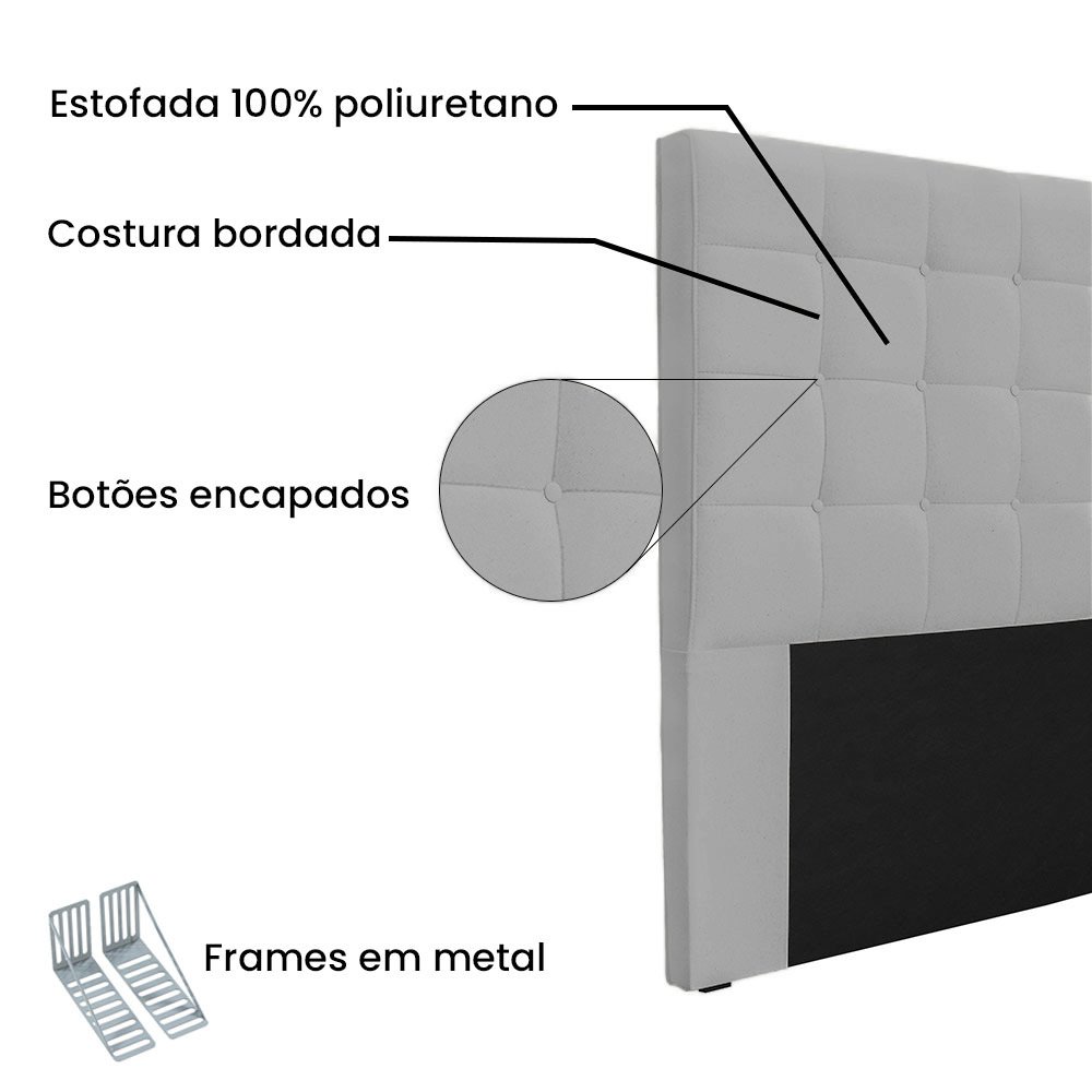 Cabeceira Solteiro 0,90m Verona Linho Cinza Claro - Pallazio - 3