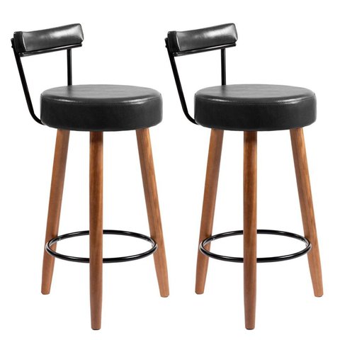 Kit 2 Banquetas Madeira Maciça Couro Sintético Napoles Preto/Marrom