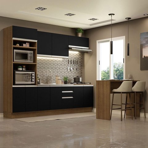 Cozinha 315002 com Armário, Balcão e Bancada Rustic/preto