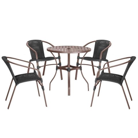 04 Cadeiras Floripa e Mesa Roma 100cm Marrom Trama Original Preto
