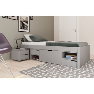 Cama Solteiro Madeira Maciça com 3 Gavetas e 1 Mesa de Cabeceira Charme