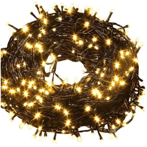 Cordão 300 Leds Fixo 30m Branco Quente Fio Verde Bivolt