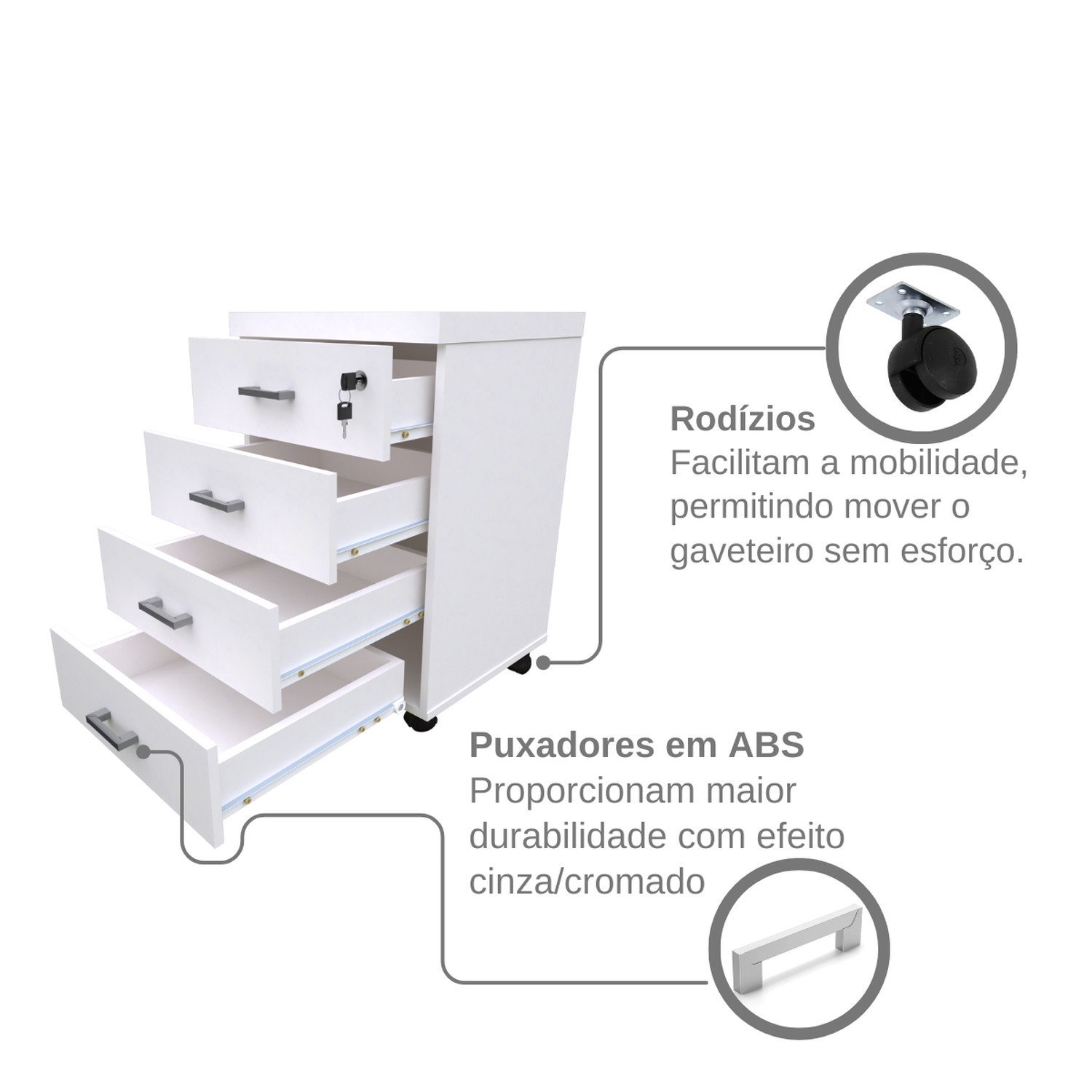 Gaveteiro Volante com 4 Gavetas para Escritório ou Home Office - 9