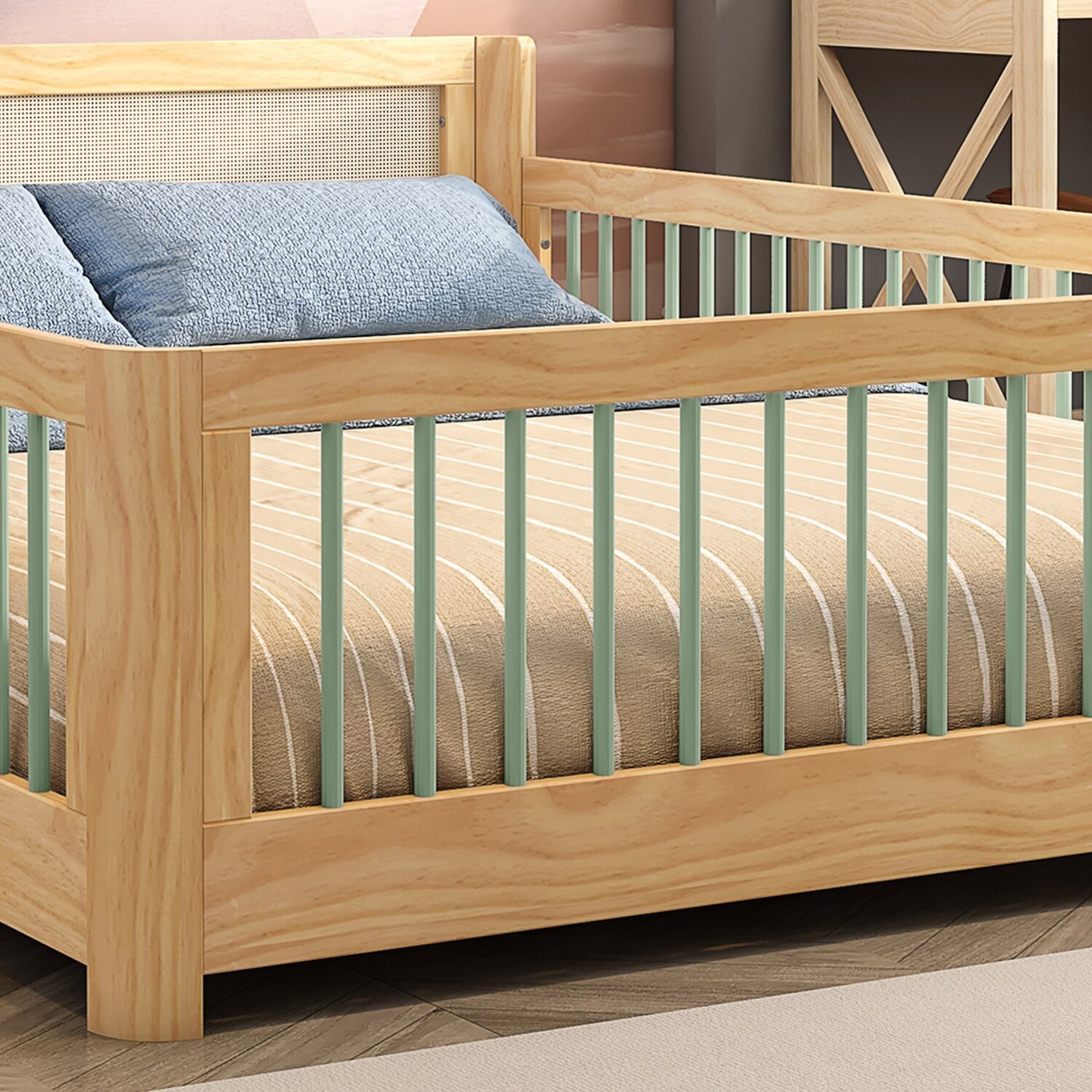 Cama Infantil Casal Montessoriano Wave com Rattan Casatema - 7