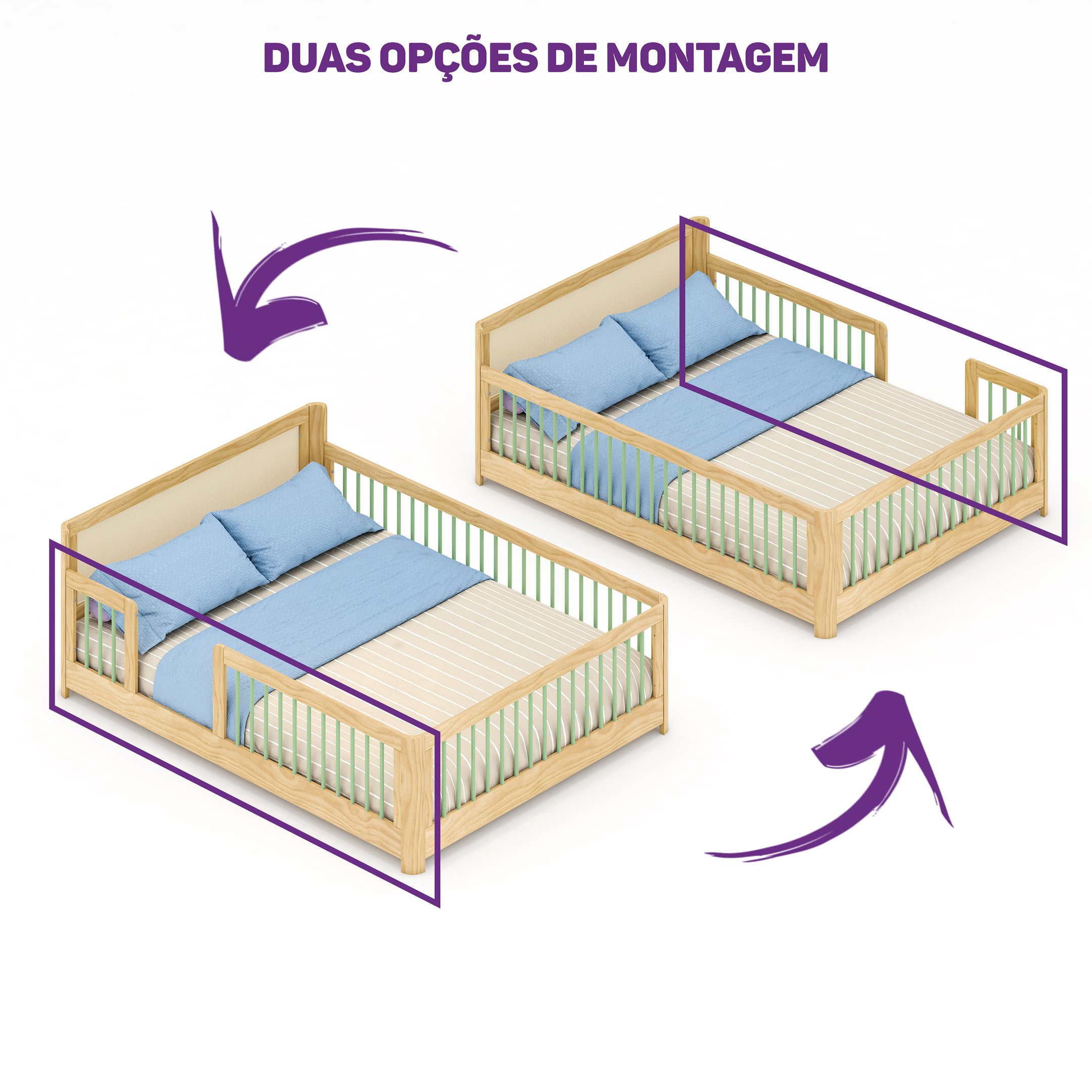 Cama Infantil Casal Montessoriano Wave com Rattan Casatema - 11